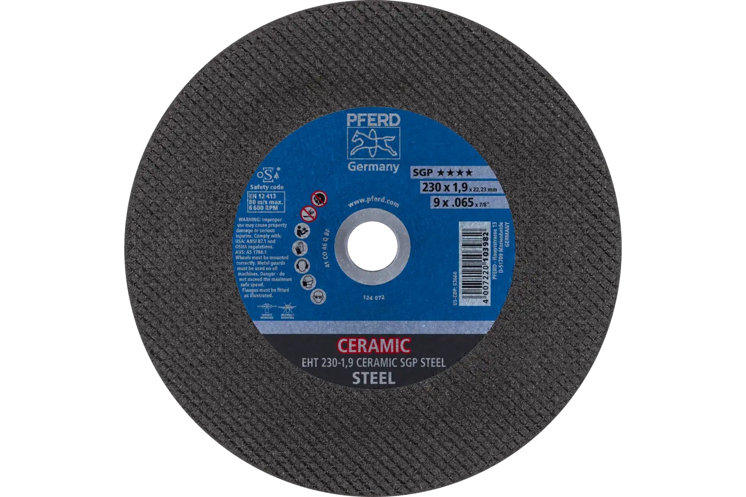 Picture of Pferd Cut-Off Wheel, 9" X .065 X 7/8, Ceramic Sgp Steel, T1, Ceramic Oxide